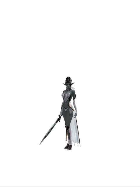Tsurugi on a female Dark Elf, front view