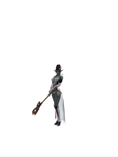 Dragon Hunter Axe on a female Dark Elf, front view
