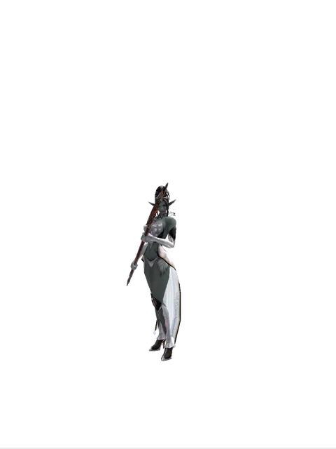 Pa'agrian Axe on a female Dark Elf, front view