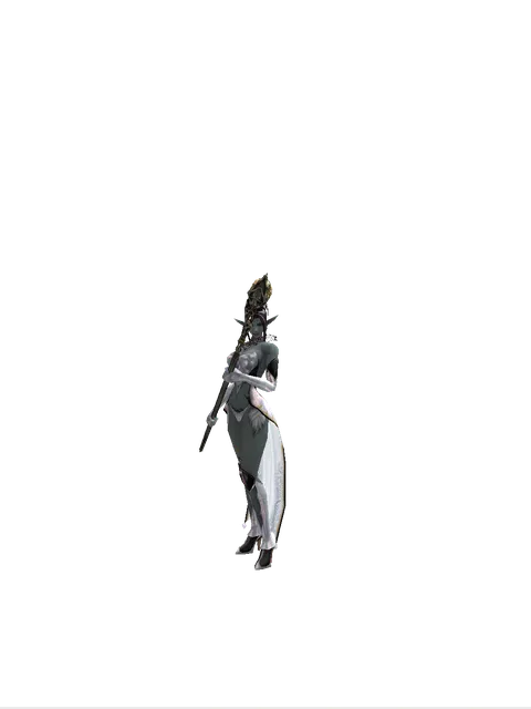 Staff of Evil Spirits on a female Dark Elf, front view