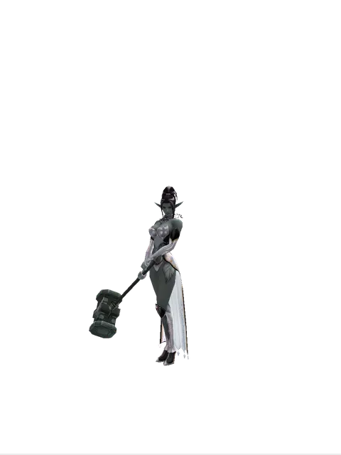 Titan Hammer on a female Dark Elf, front view