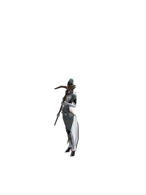 Traveler's Staff on a female Dark Elf, front view
