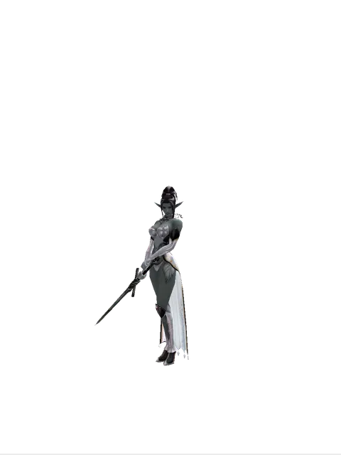 Claymore on a female Dark Elf, front view