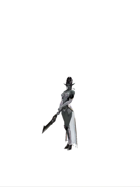 Complete Ancient Legacy Sword on a female Dark Elf, front view