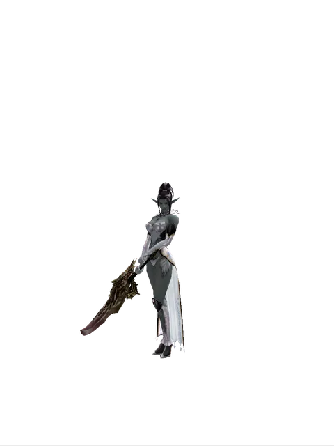 Demonic Sword Zariche on a female Dark Elf, front view