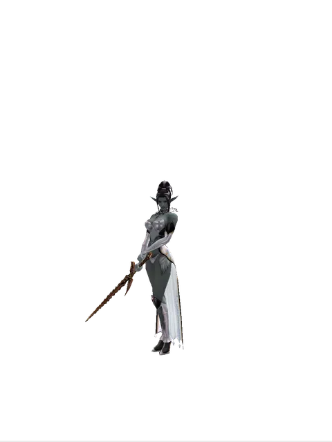 Flamberge on a female Dark Elf, front view