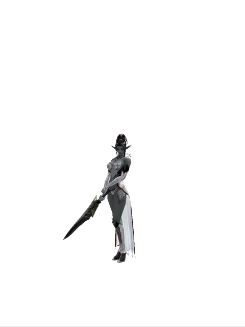 Guardian Sword on a female Dark Elf, front view