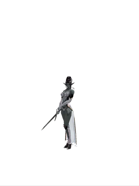 Old Knight's Sword on a female Dark Elf, front view