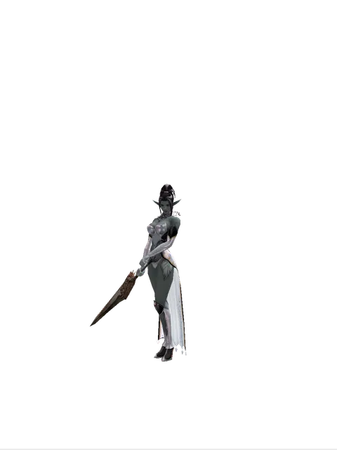 Pa'agrian Sword on a female Dark Elf, front view