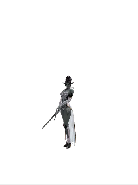 Red Sunset Sword on a female Dark Elf, front view