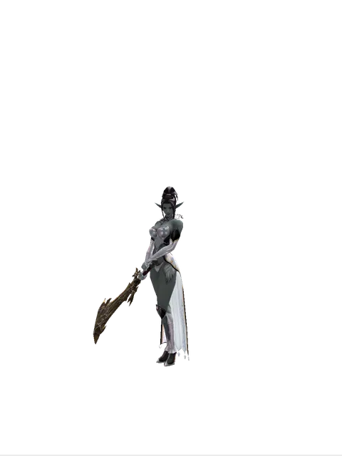 Sword of Ipos on a female Dark Elf, front view