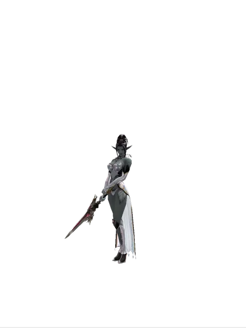 Vesper 2h Sword on a female Dark Elf, front view