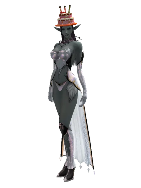 Birthday Hat on a female Dark Elf, front view