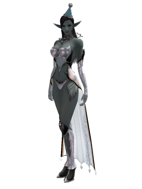Blue Party Hat on a female Dark Elf, front view