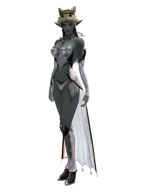 Cat the Cat Hat (?) on a female Dark Elf, front view