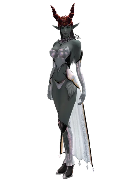 Devil's Horn on a female Dark Elf, front view