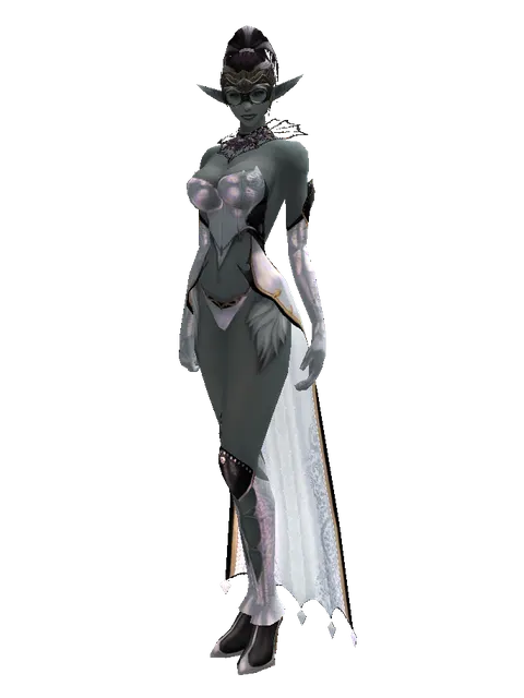 Dragonfly Goggles (?) on a female Dark Elf, front view