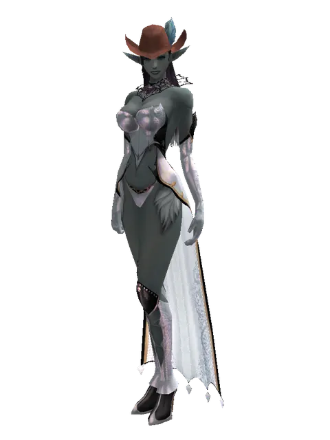 Feathered Hat on a female Dark Elf, front view