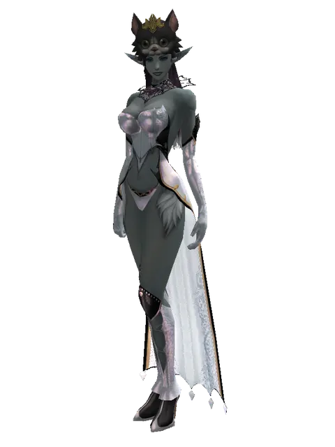 Feline King Hat on a female Dark Elf, front view