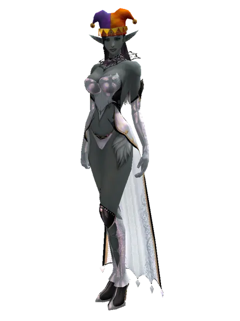Jester Hat on a female Dark Elf, front view