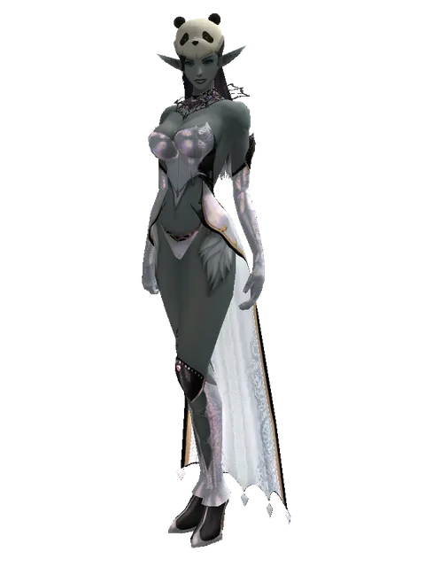 Panda Hat on a female Dark Elf, front view