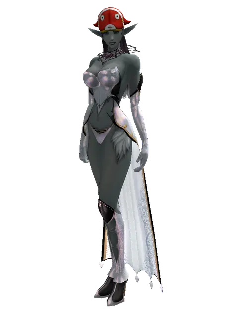 Red Fish Hat (?) on a female Dark Elf, front view