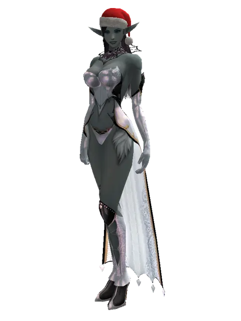 Santa's Hat on a female Dark Elf, front view