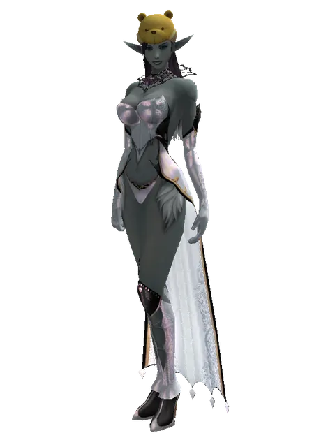 Teddy Bear Hat on a female Dark Elf, front view