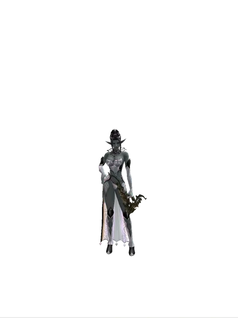 Akat Long Bow on a female Dark Elf, front view