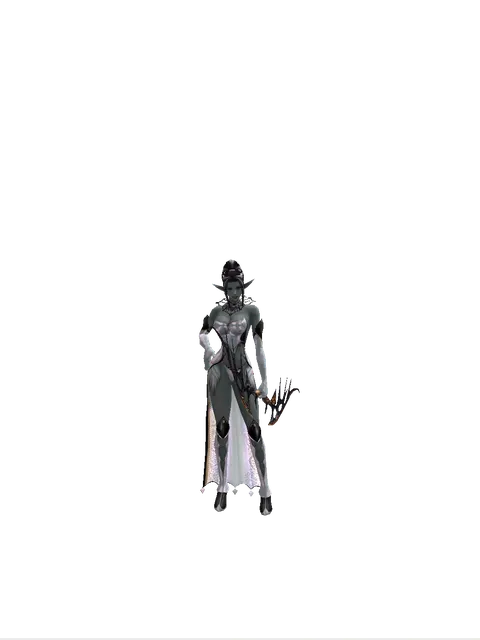 Dark Elven Bow on a female Dark Elf, front view
