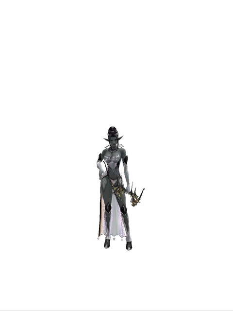 Dark Elven Long Bow on a female Dark Elf, front view