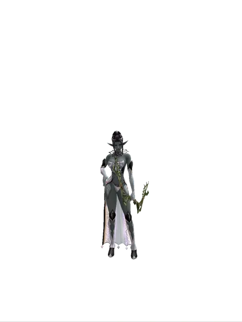 Gastraphetes on a female Dark Elf, front view