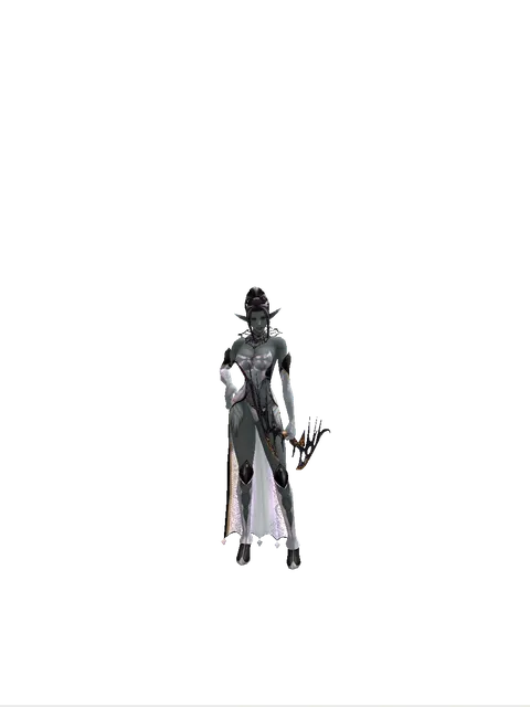 Traveler's Dark Elven Bow on a female Dark Elf, front view