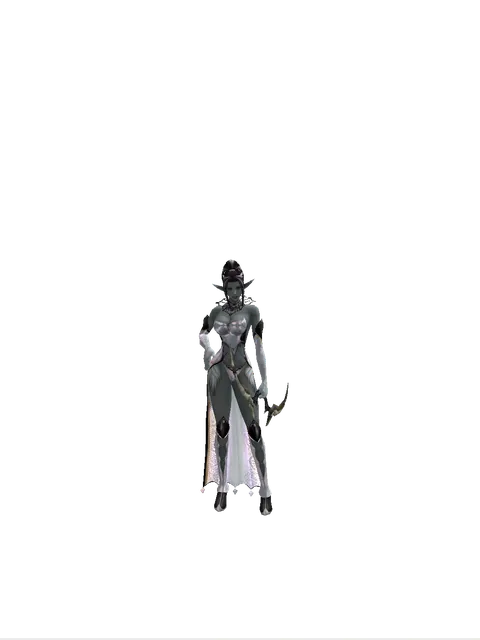 Traveler's Long Bow on a female Dark Elf, front view