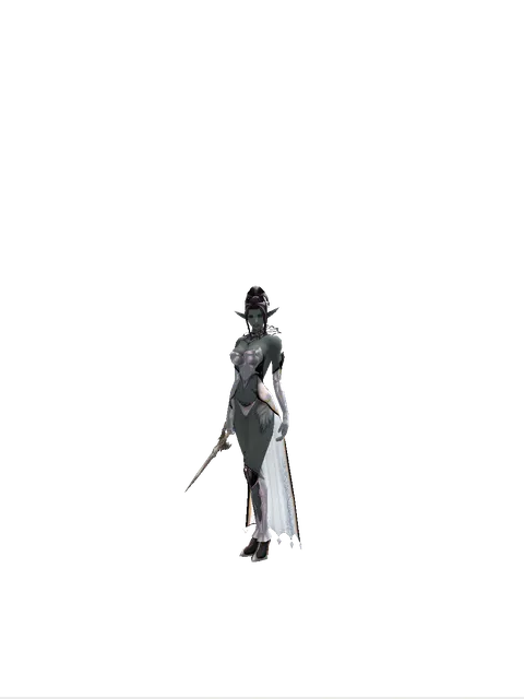 Angel Slayer on a female Dark Elf, front view