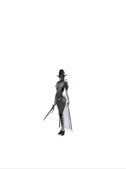 Shilen Knife on a female Dark Elf, front view