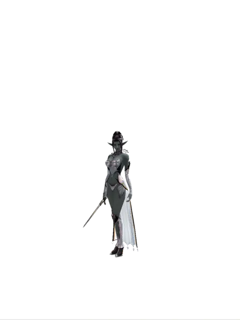 Wolverine Needle on a female Dark Elf, front view