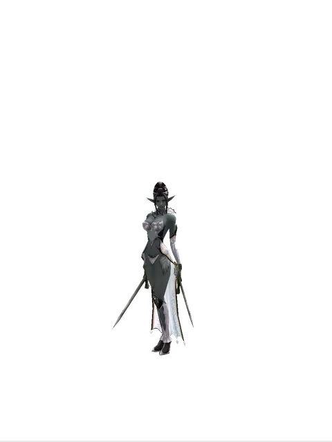 Artisan's Sword*Artisan's Sword on a female Dark Elf, front view