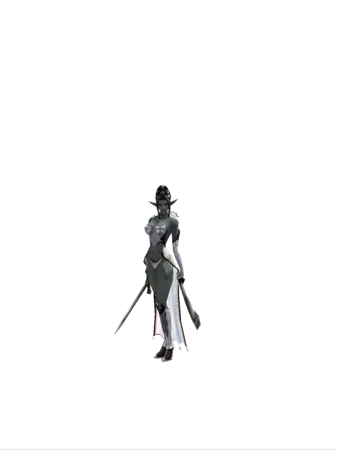 Artisan's Sword*Crimson Sword on a female Dark Elf, front view