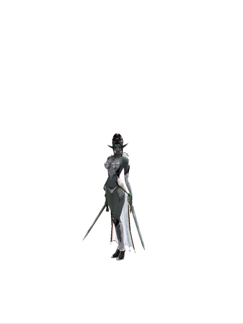 Artisan's Sword*Elven Long Sword on a female Dark Elf, front view
