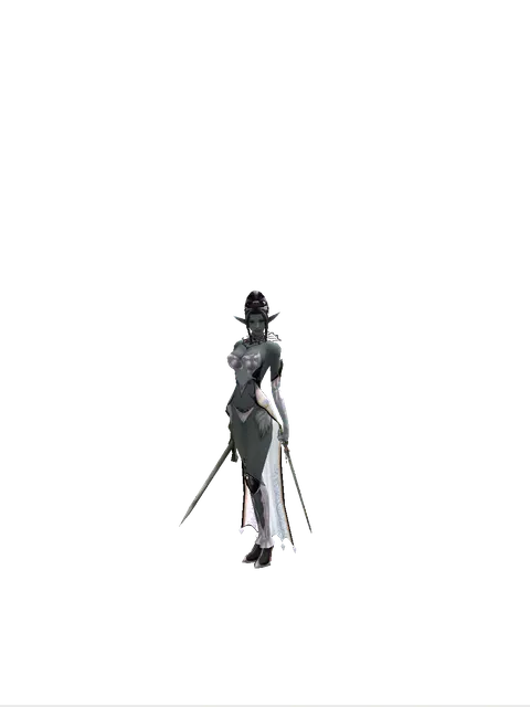 Artisan's Sword*Elven Sword on a female Dark Elf, front view