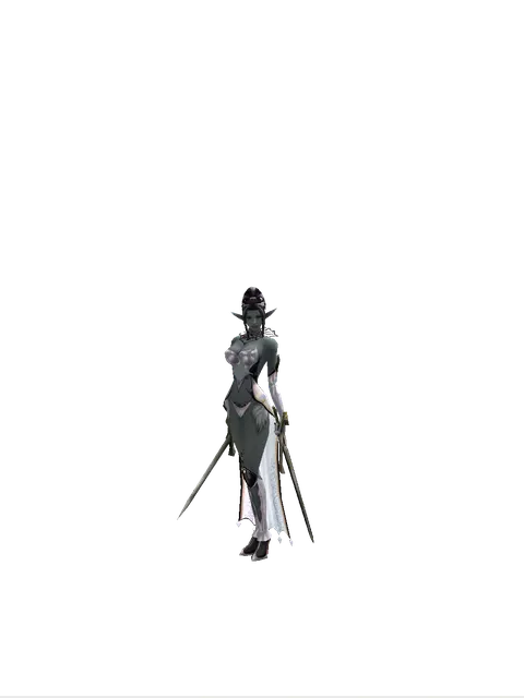 Artisan's Sword*Knight's Sword on a female Dark Elf, front view