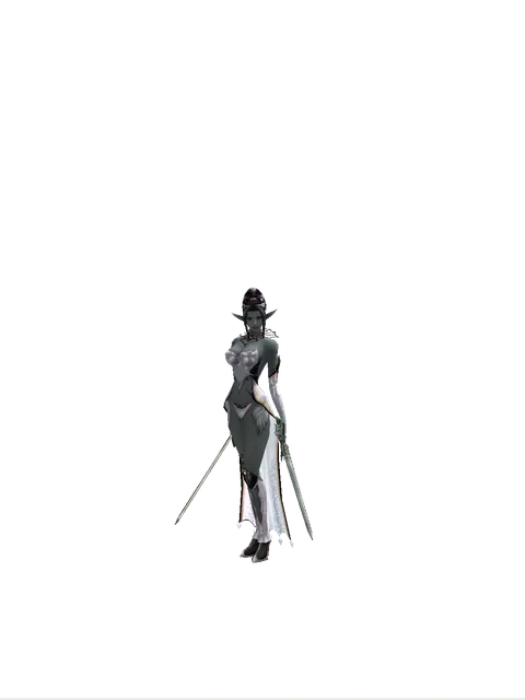 Bastard Sword*Elven Long Sword on a female Dark Elf, front view