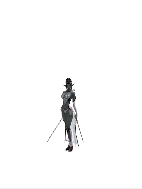 Bastard Sword*Elven Sword on a female Dark Elf, front view