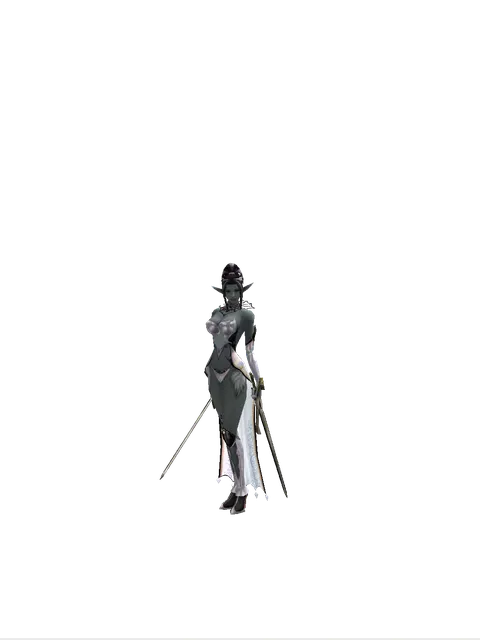 Bastard Sword*Knight's Sword on a female Dark Elf, front view