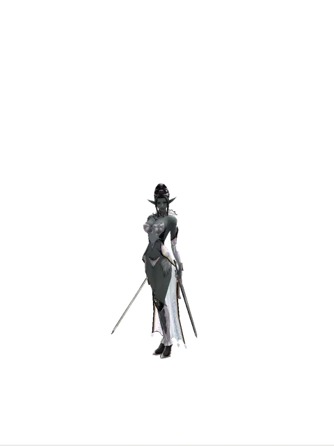 Bastard Sword*Sword of Revolution on a female Dark Elf, front view