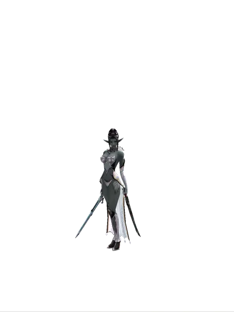 Caliburs*Samurai Long Sword on a female Dark Elf, front view