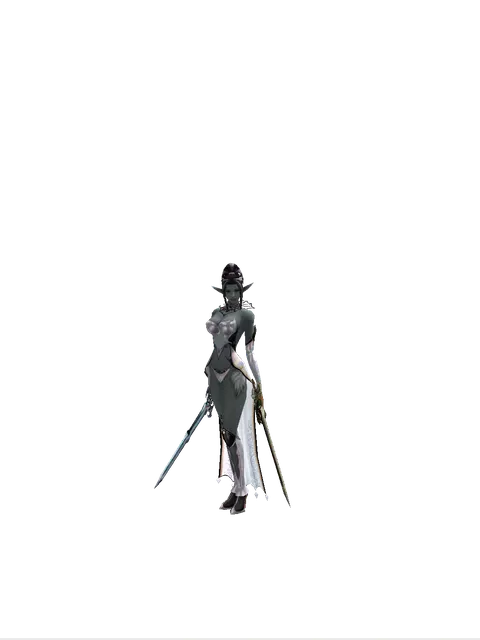 Caliburs*Sword of Delusion on a female Dark Elf, front view