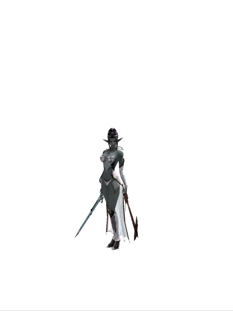 Caliburs*Sword of Nightmare on a female Dark Elf, front view
