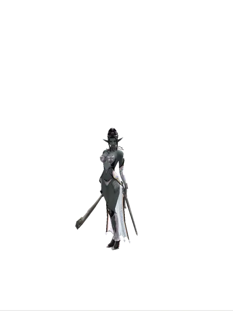 Crimson Sword*Sword of Revolution on a female Dark Elf, front view